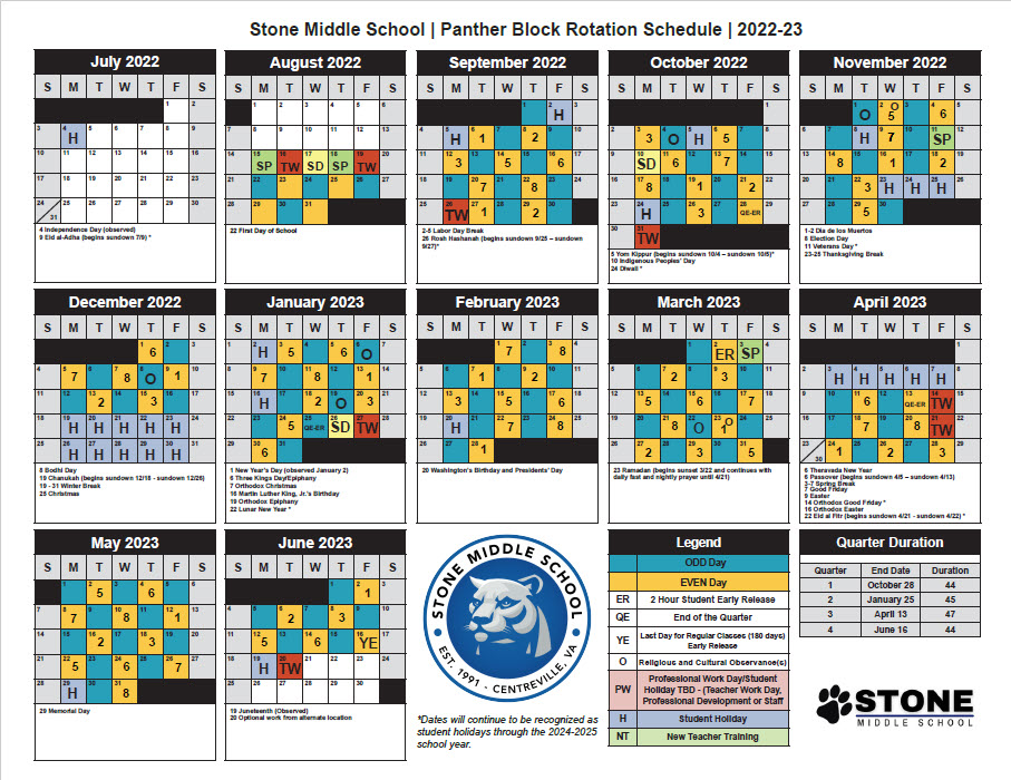 Bell Schedules | Stone Middle School